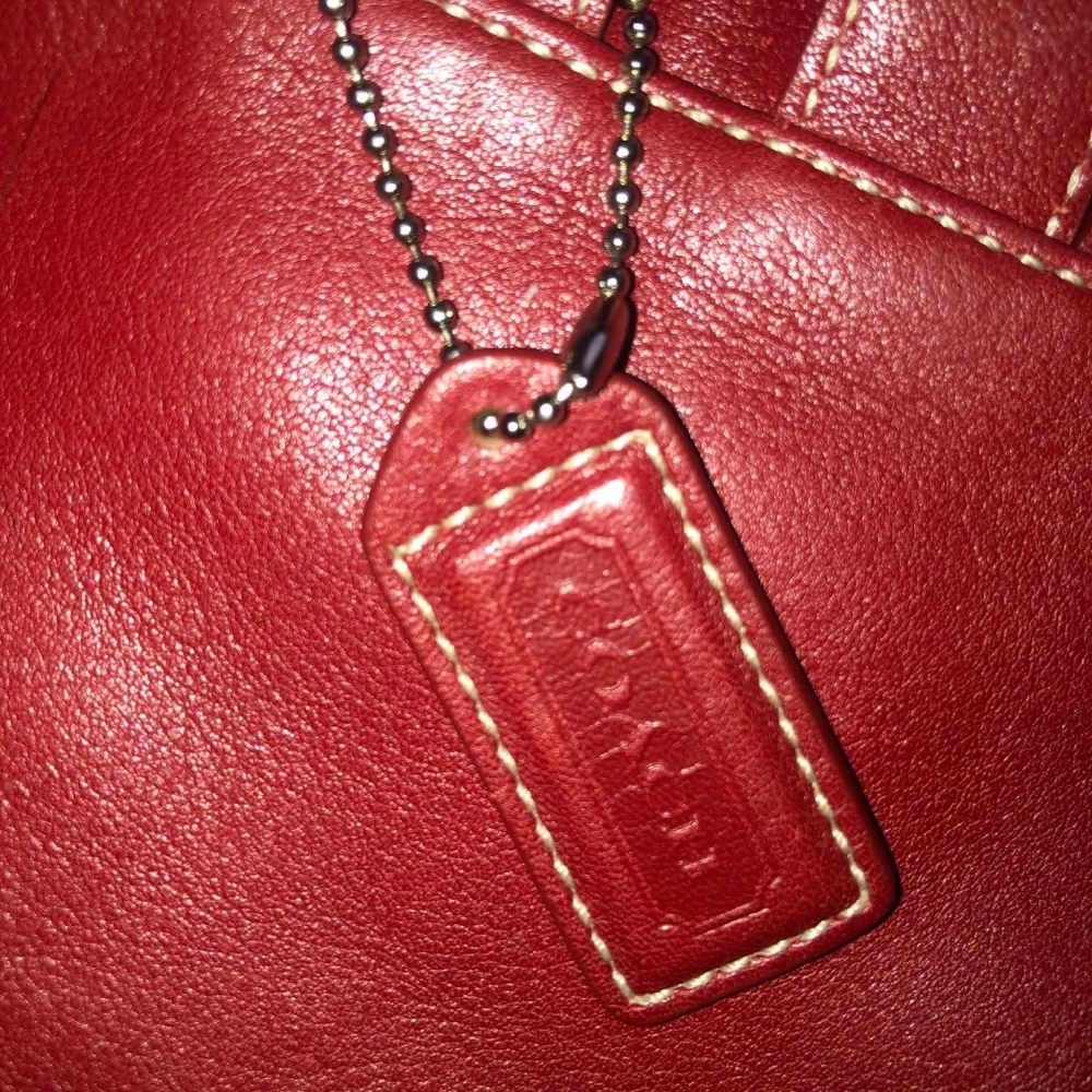 Coach Red Leather Drawstring Backpack with Buckle… - image 5